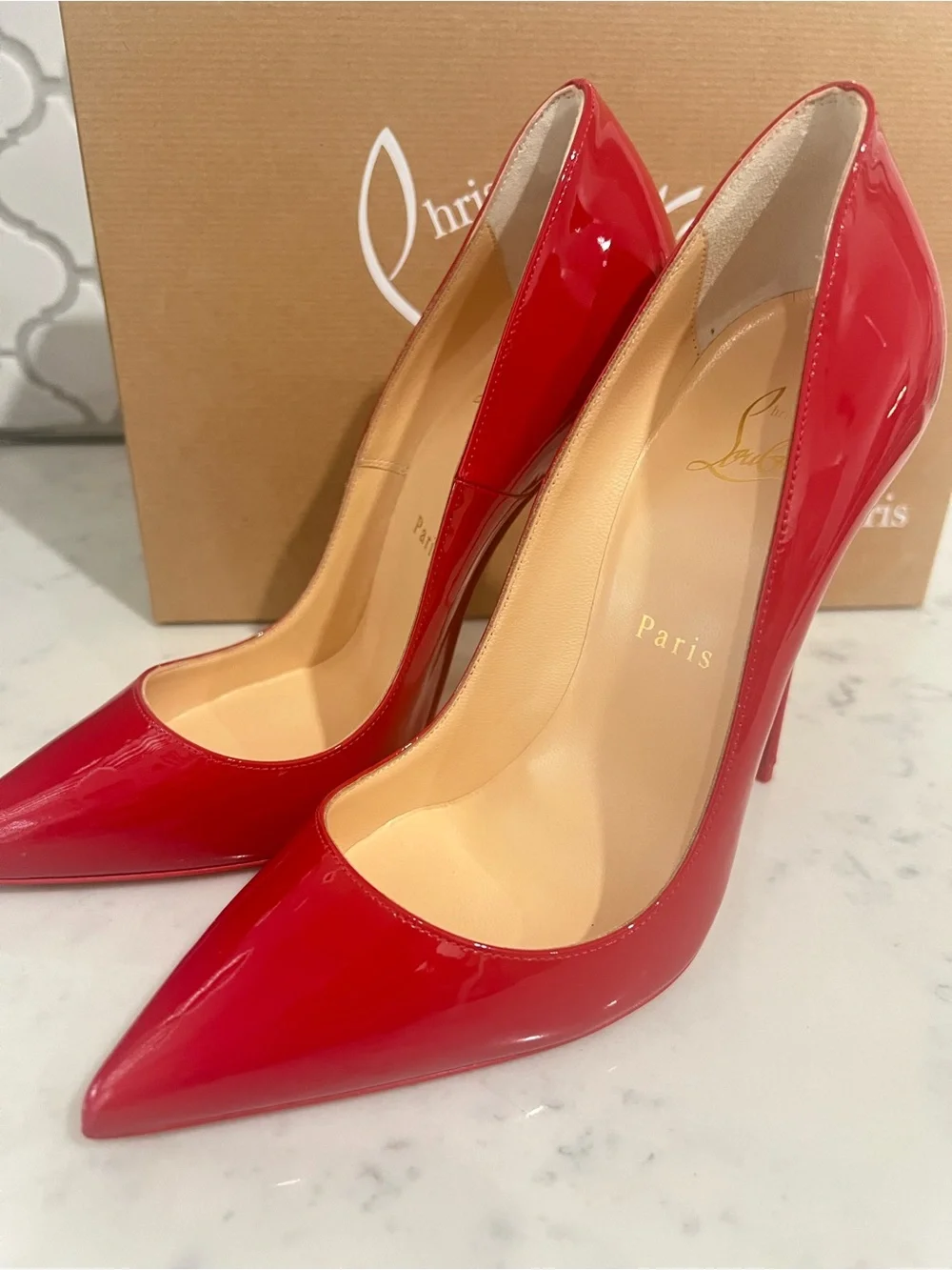 Christian Louboutin Red Patent Pigalle Follies 100mm Pumps
